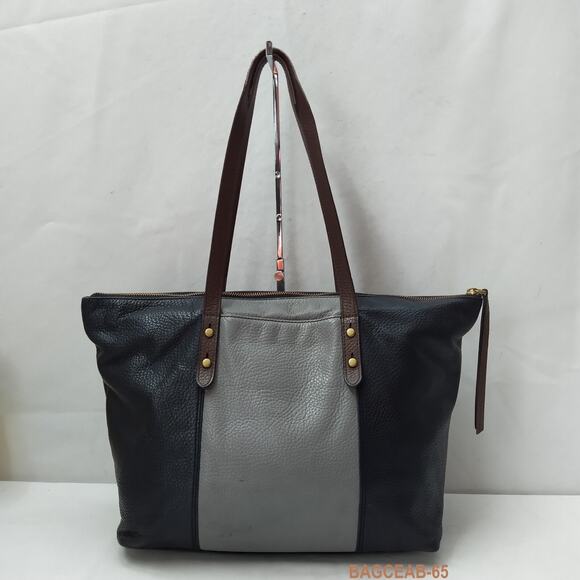 Fossil Colorblock Black Gray Pebbled Leather Double Handle Satchel Shoulder Bag - Picture 2 of 16